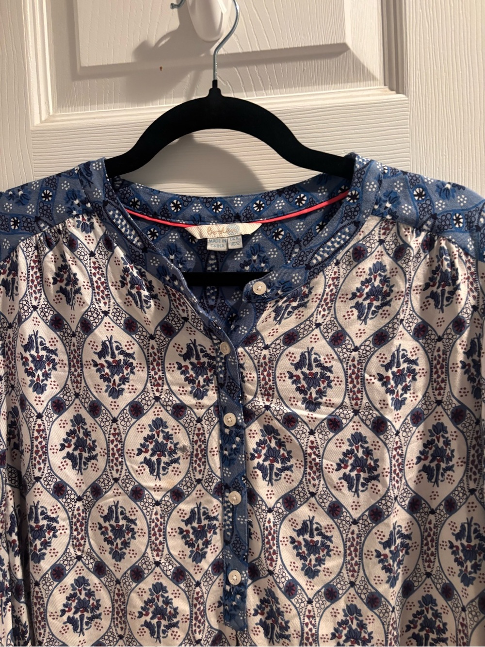 Boden White and Blue Printed Button-Front Blouse